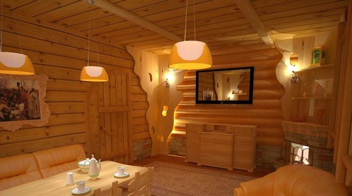 Дизайн комнаты отдыха в бане с кухней