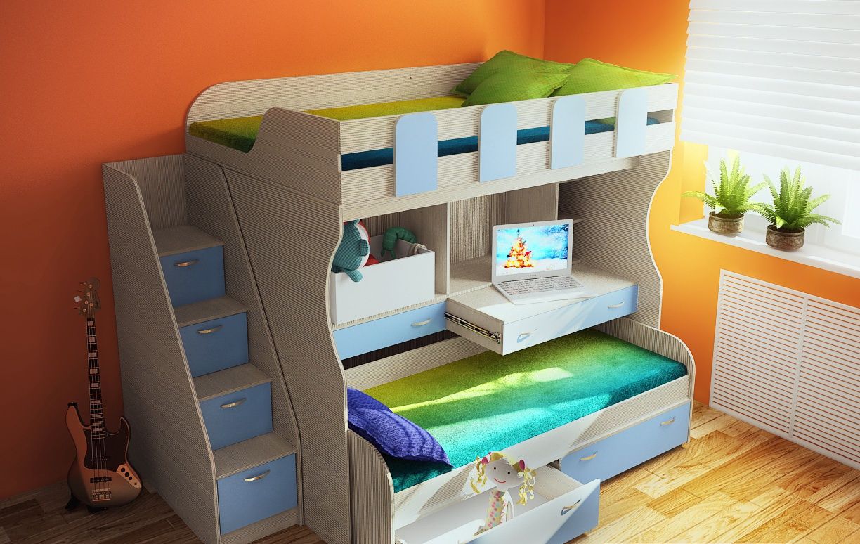 Кровать для родителей и двоих детей