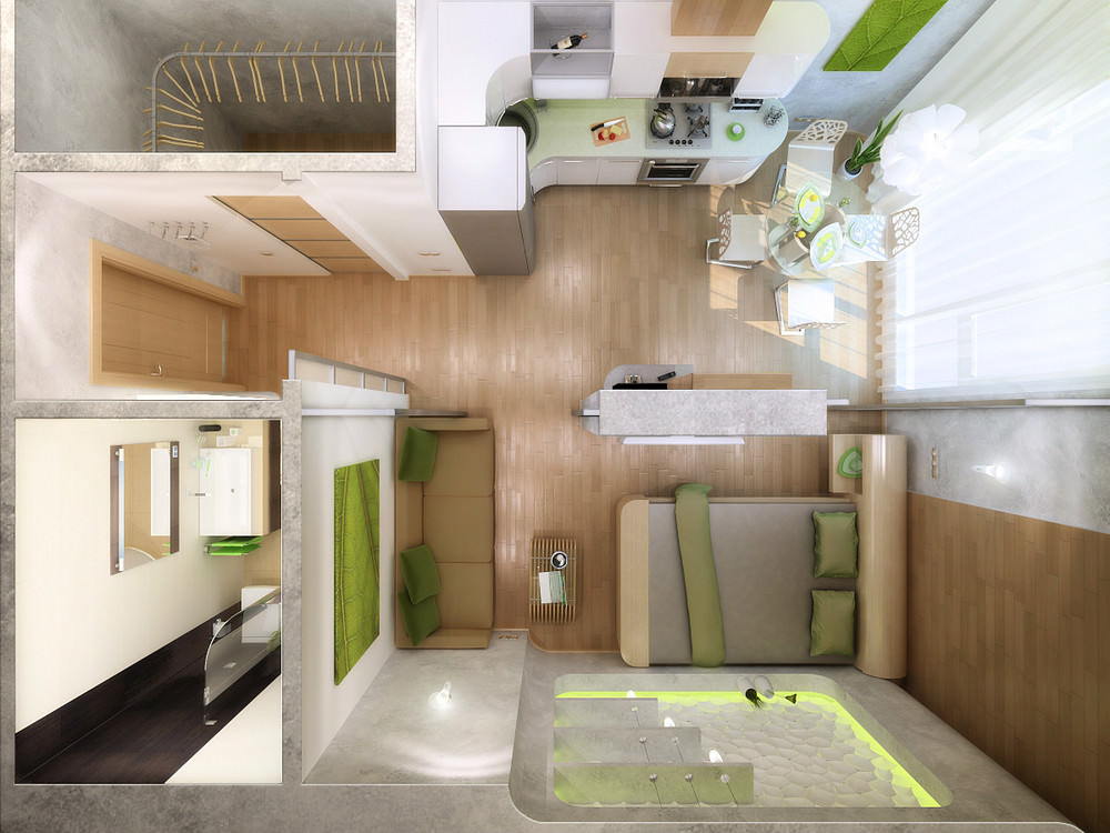 Дизайн студии 15 кв. м (45 фото): комната или квартира с кухней-гостиной