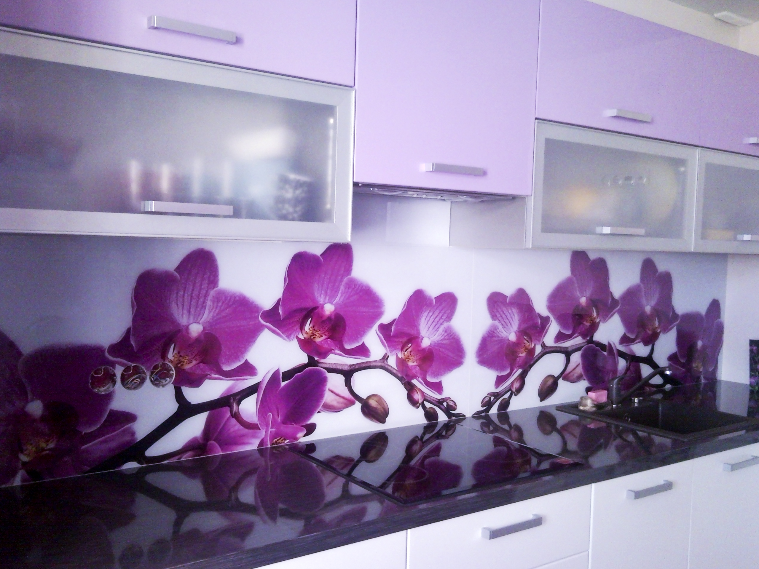 Фартук орхидея. Фартук для кухни. Стеклянный фартук для кухни. Фартук кухонный с орхидеями на кухню. Кухонная панель фартук.