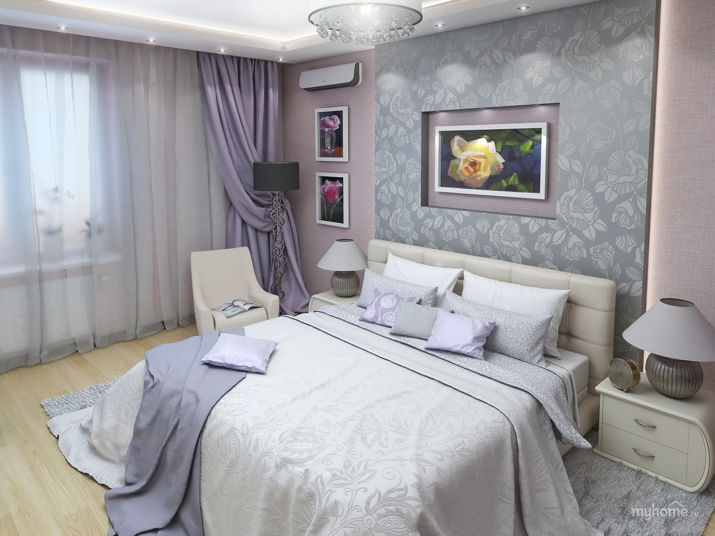 Спальня Серые Обои Дизайн Фото