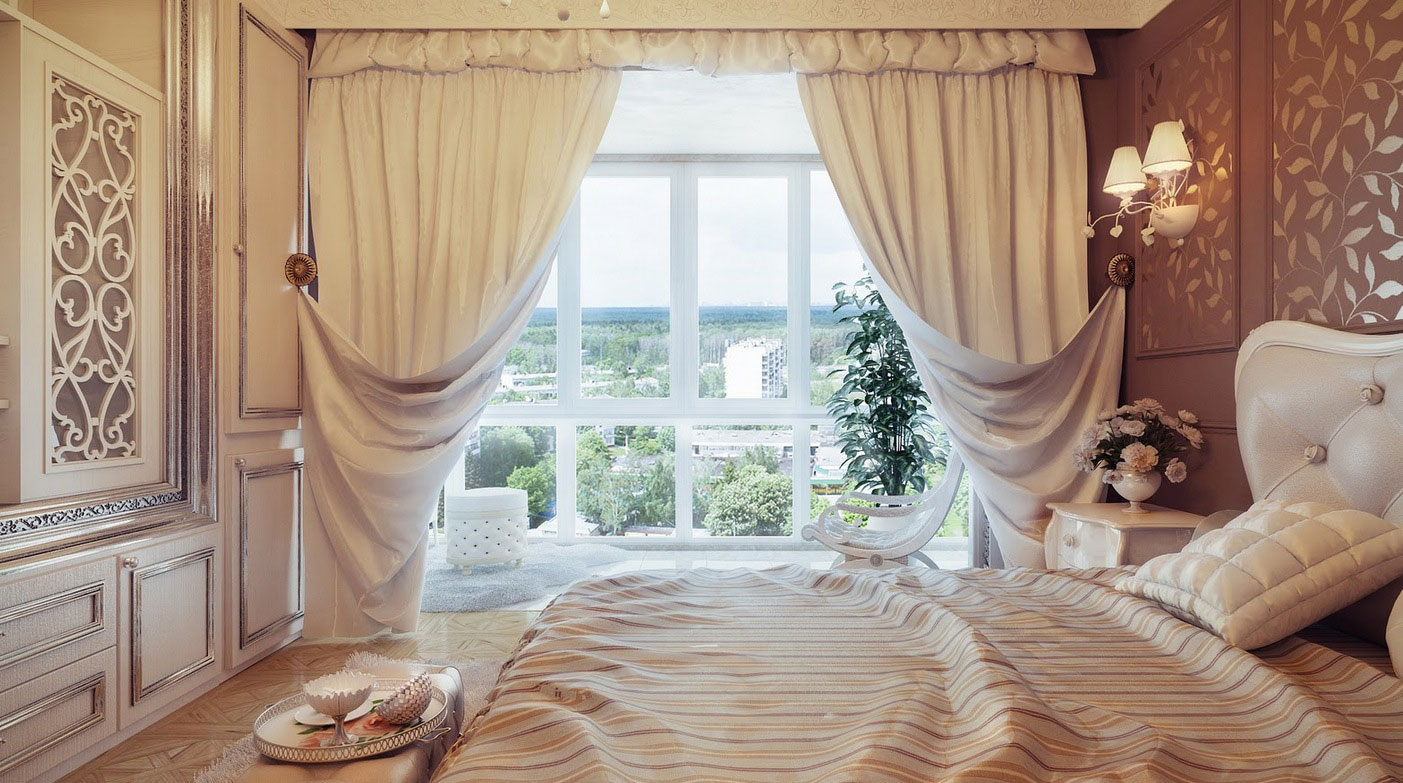 красивые шторы в спальню в стиле современная