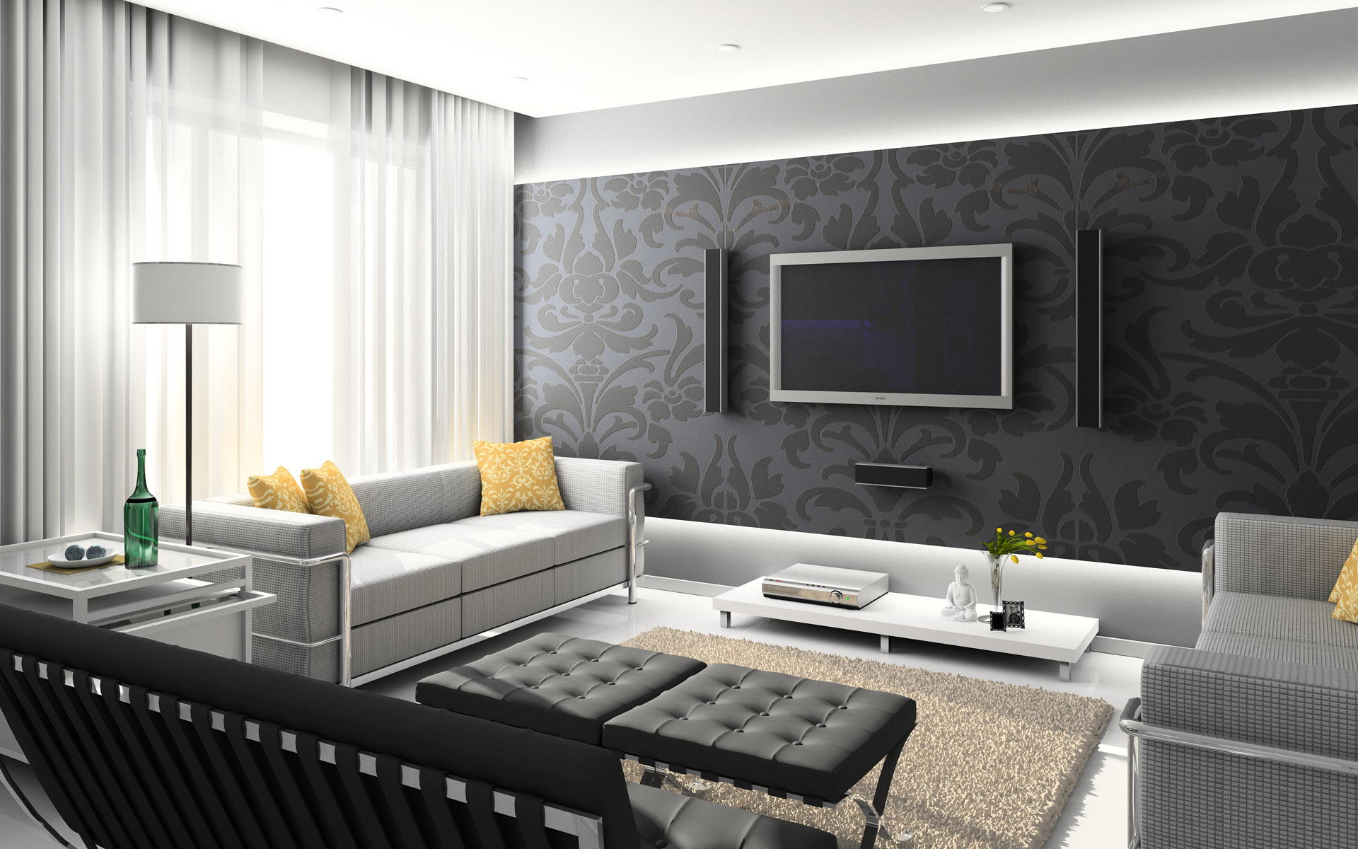 Дизайн комнаты с диваном и телевизором