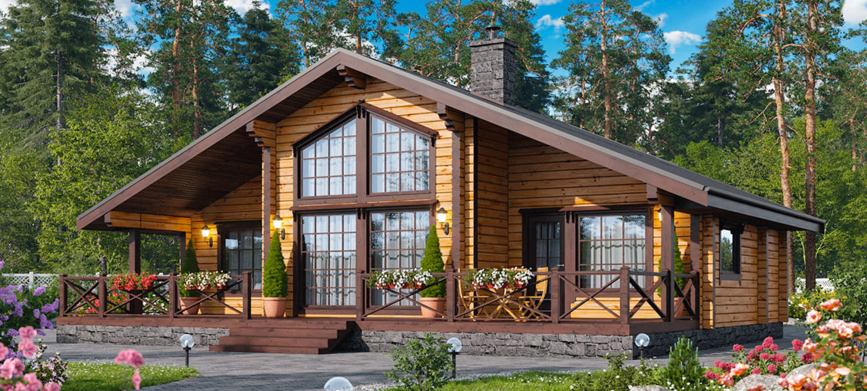 деревянный дом с панорамными окнами фото