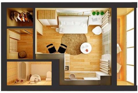 Kreativni studio apartman od 30 kvadrata. m: uspješne opcije za transformaciju sićušne "odnushke"