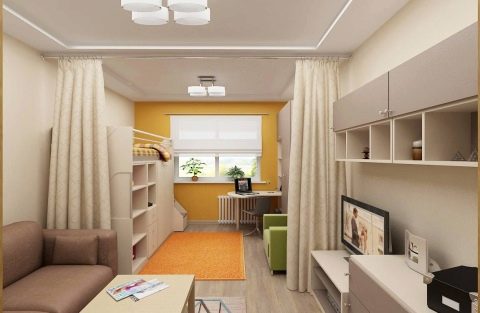 Savjeti dizajnera: kako planirati zoniranje i unutrašnjost spavaće sobe-dnevnog boravka od 17 četvornih metara. m