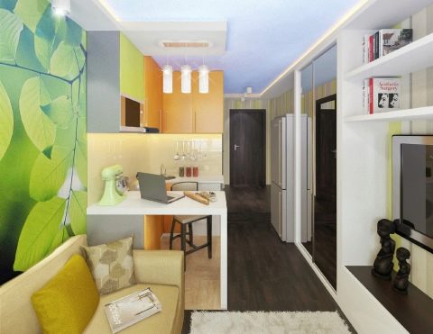 Дизайн комнаты в общежитии с кухней (58 фото)