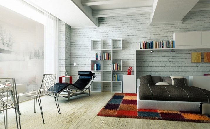 Дизайн комнаты с кирпичной стеной белого цвета
