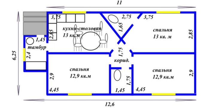 Планировка комнат дома 12 на 12